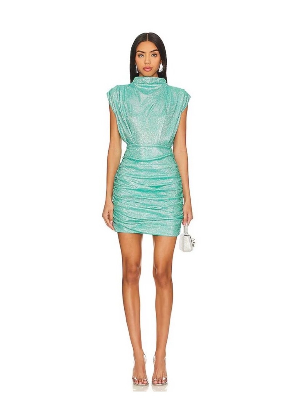 line & dot kaylani teal green shimmer ruched cap sleeve mini dress small NEW